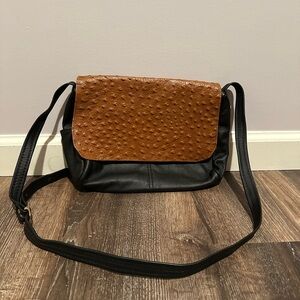 Vintage Leather Crossbody Bag with Ostrich Flap